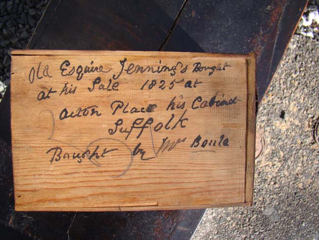 A fabulous English Queen Anne Period plumwood spice cabinet with inscription circa 1710 — image 4